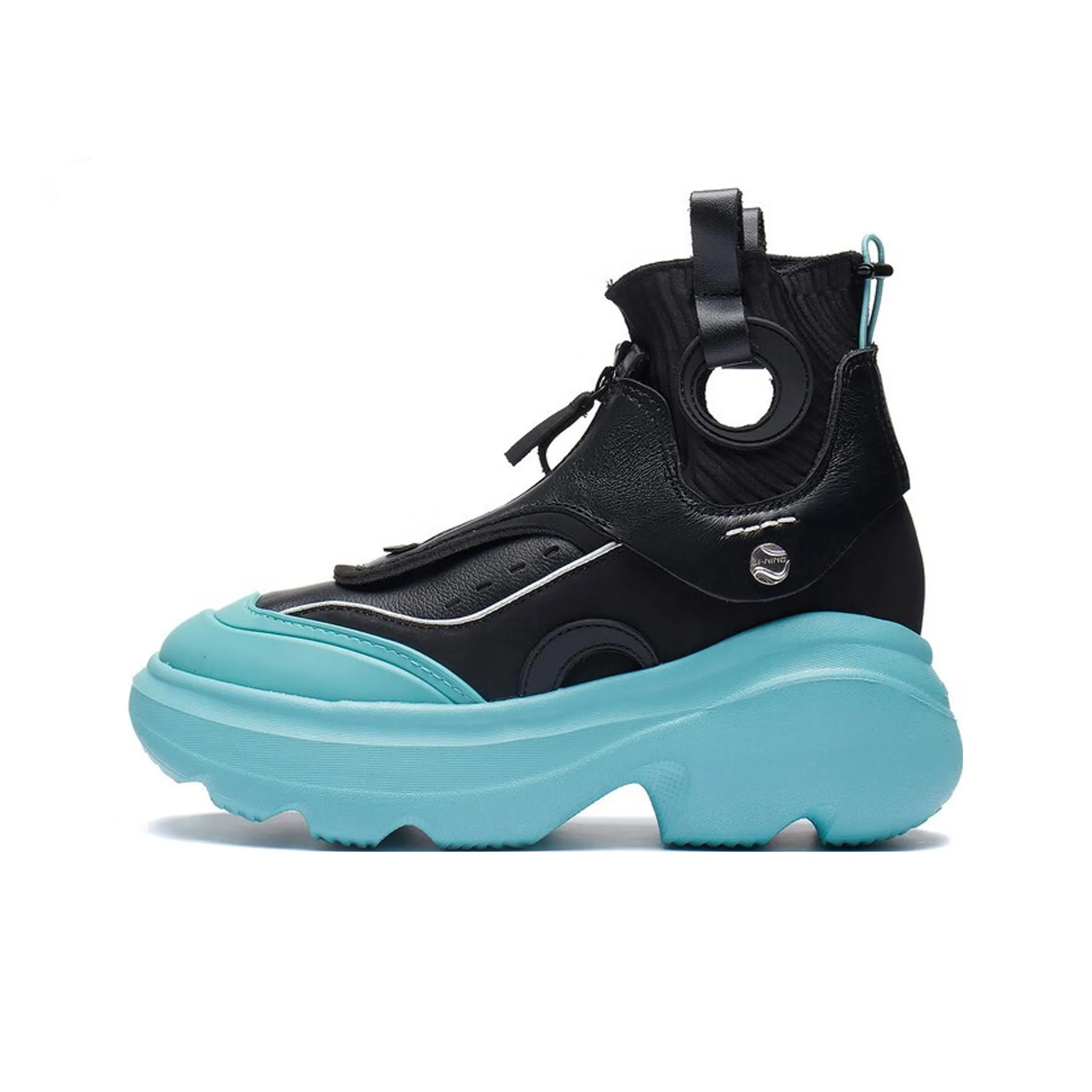 LiNing Cream Puff Abrasion Resistant Breathable High Top Casual Shoes Women's Black Blue