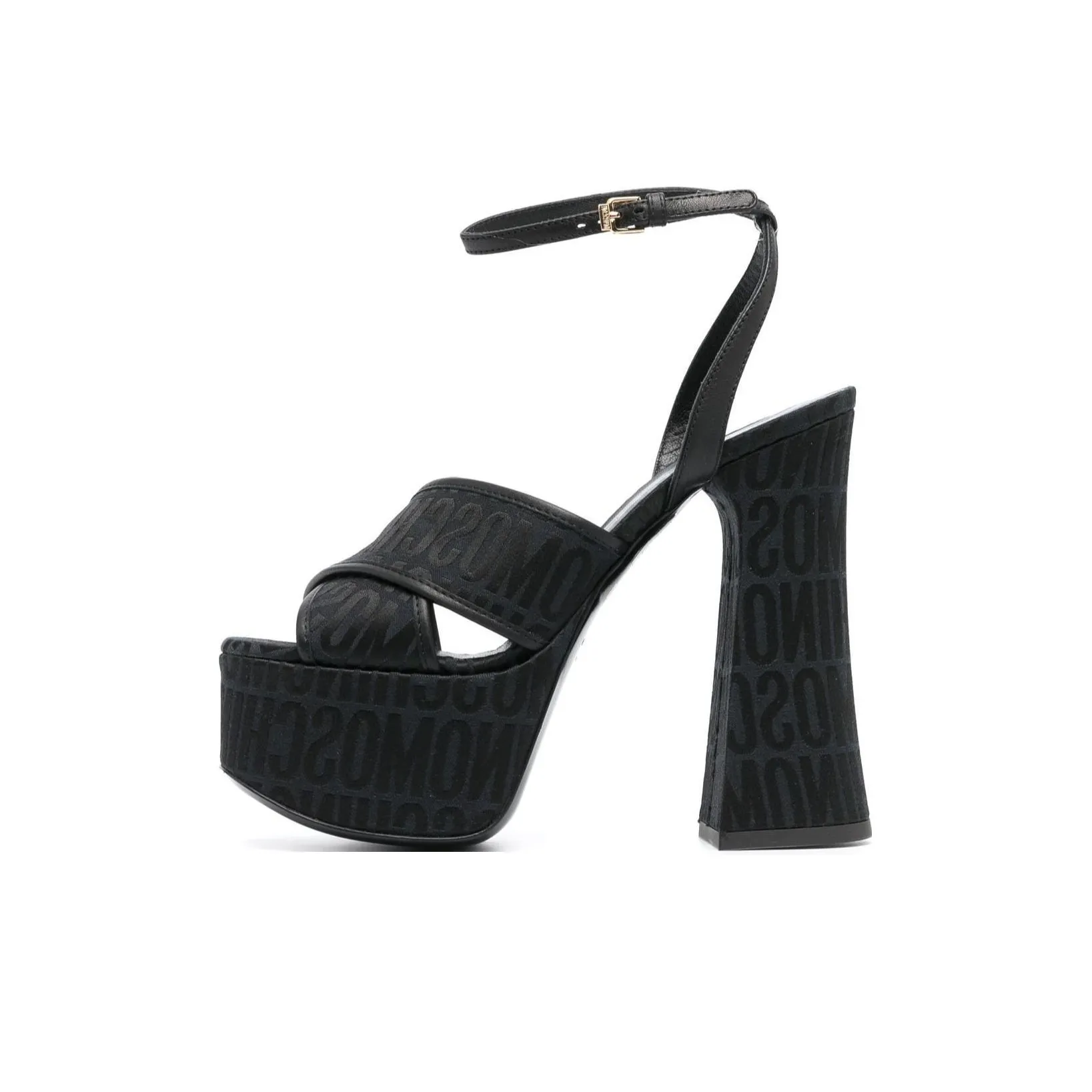 MOSCHINO High Block Heel Logo Printed Platform Sandals Women's