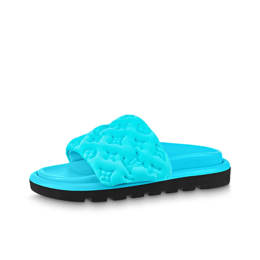 LOUIS VUITTON Pool Pillow Comfort Quiet Slide Slippers Women's Blue