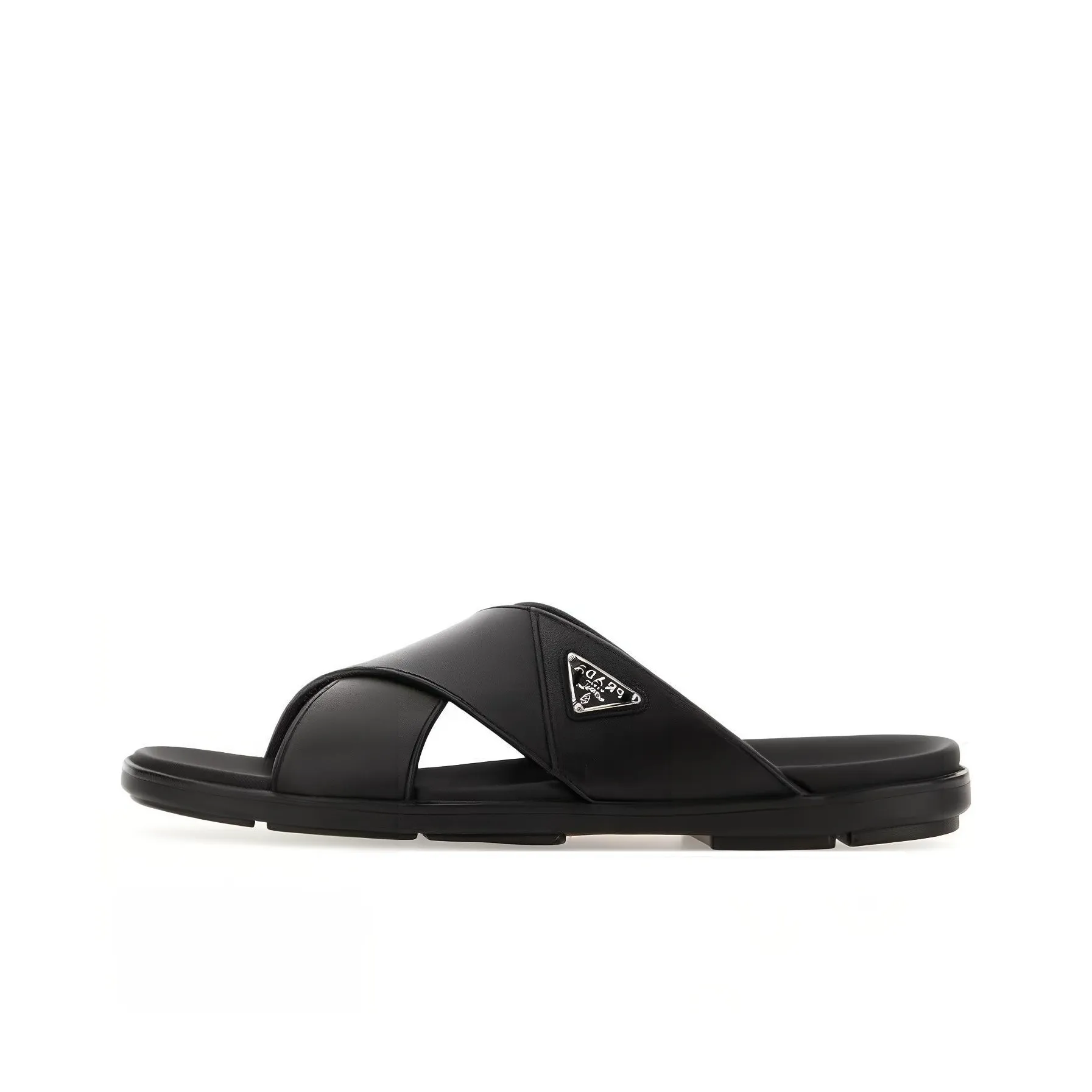 PRADA Triangle Logo Slip On Sandals