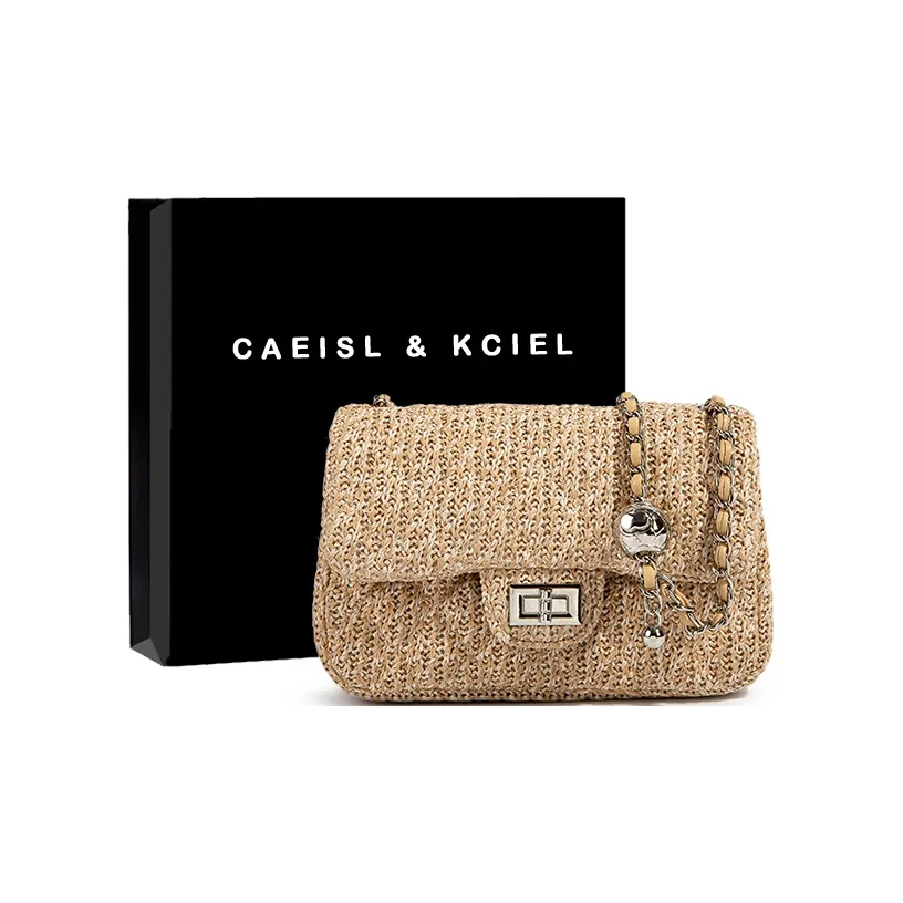 CAEISL&KCIEL PU Chain Shoulder Bag, Crossbody Bag Women's Straw Woven Brown