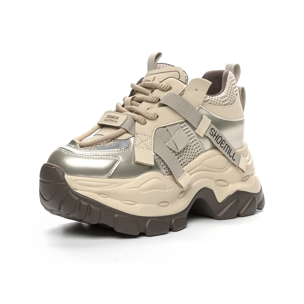 Shoe Cabinet Floral Language Breathable Lightweight Height Increasing Low-Top Chunky Sneakers Women's