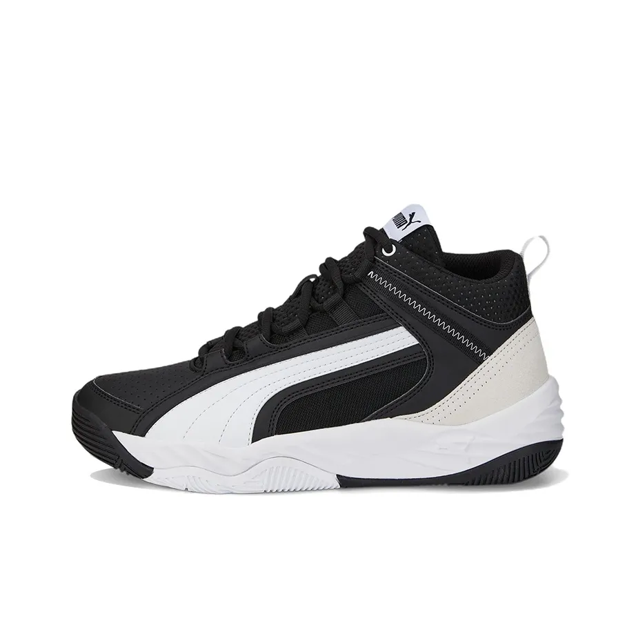 PUMA REBOUND Series Vintage Basketball Shoes Unisex Mid Top Black/White
