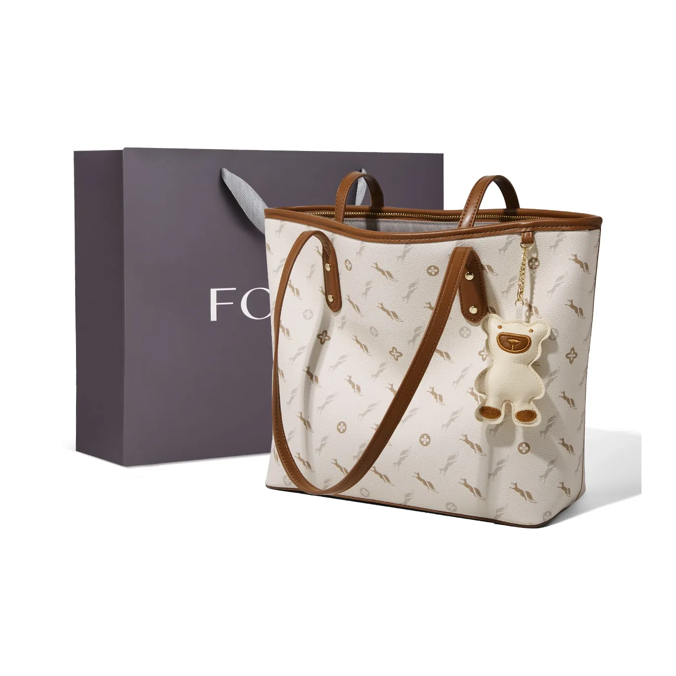 FOXER Synthetic Leather Shoulder Bag Laptop Bag Tote Bag Shopping Bag Shoulder Bag Large Size Women's Black