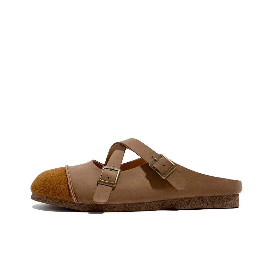 TUOPIN Vibram Sole Leather Patchwork Slip Resistant Abrasion Resistant Closed Toe Slippers Women's
