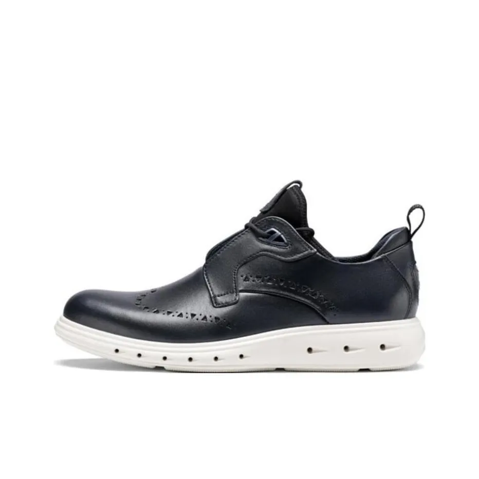 Ecco Casual Leather Shoes Men's Low Top Blue