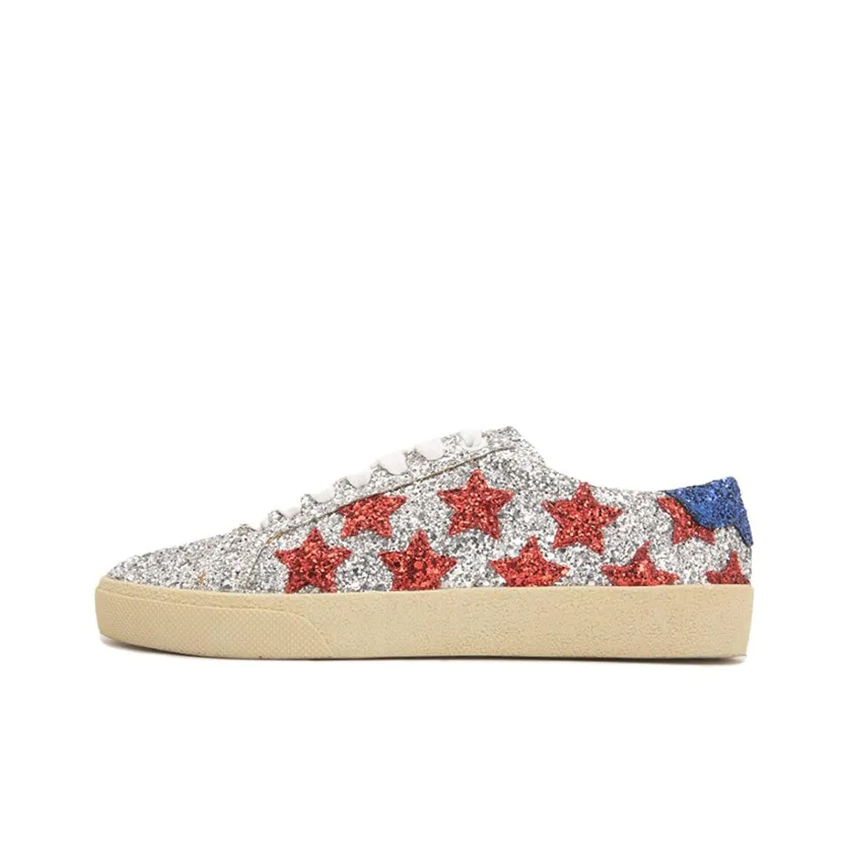 SAINT LAURENT Women's Court Low Top Stylish Skateboarding Shoes Women's Silver Blue