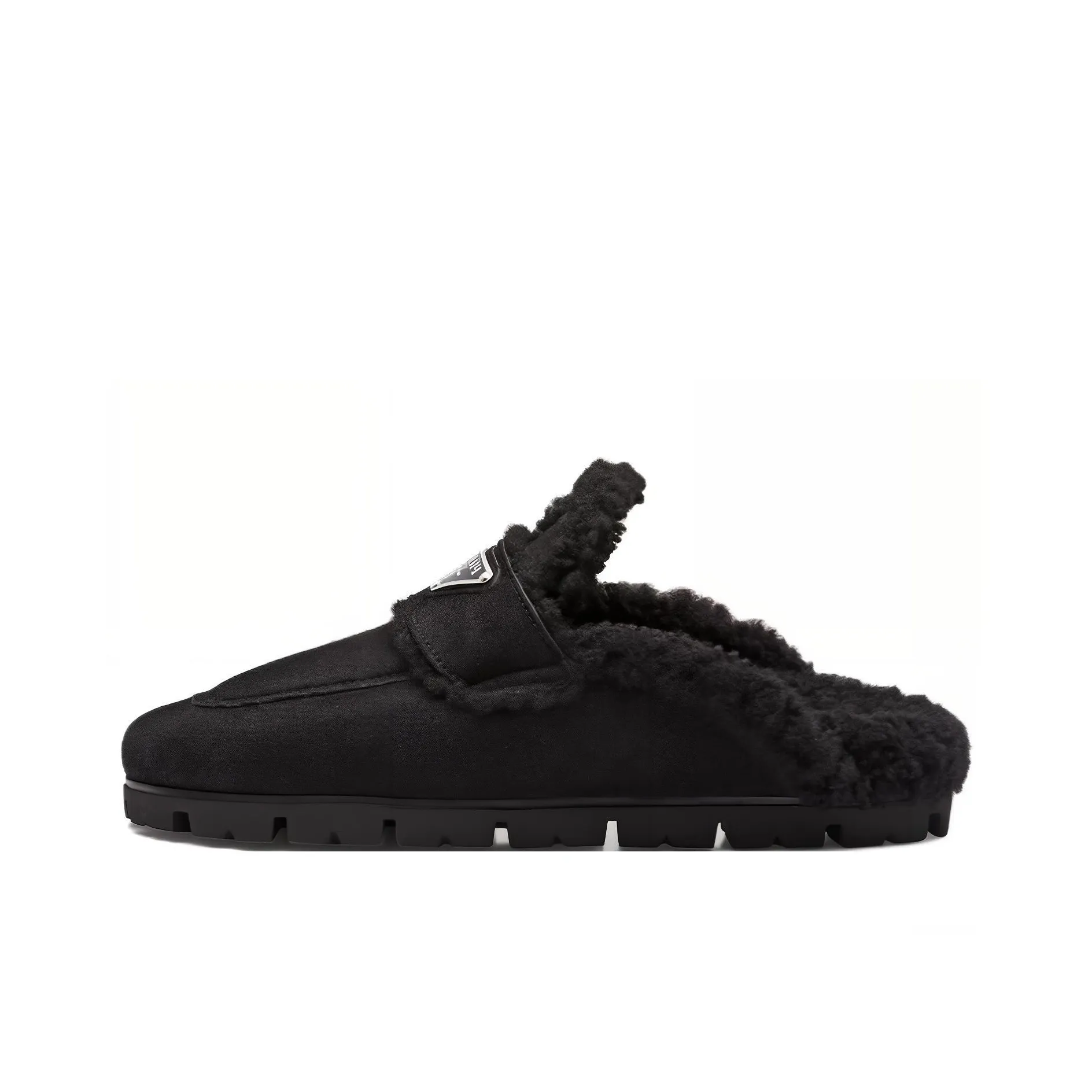 PRADA Triangle-logo Shearling Slippers