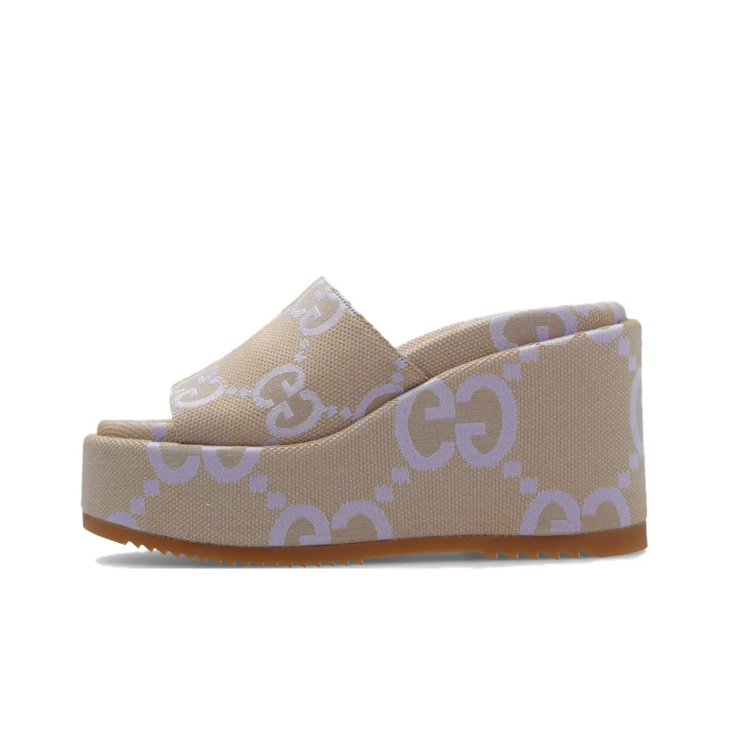 GUCCI Jumbo Gg Platform Slide Sandal Beige Light Blue Canvas Women's