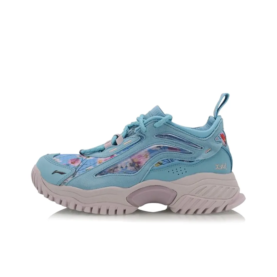 Gilr x LINING Bad FIVE Амортизация Низкий Топ Беговые кроссовки Женские Молочно-белый и Синий