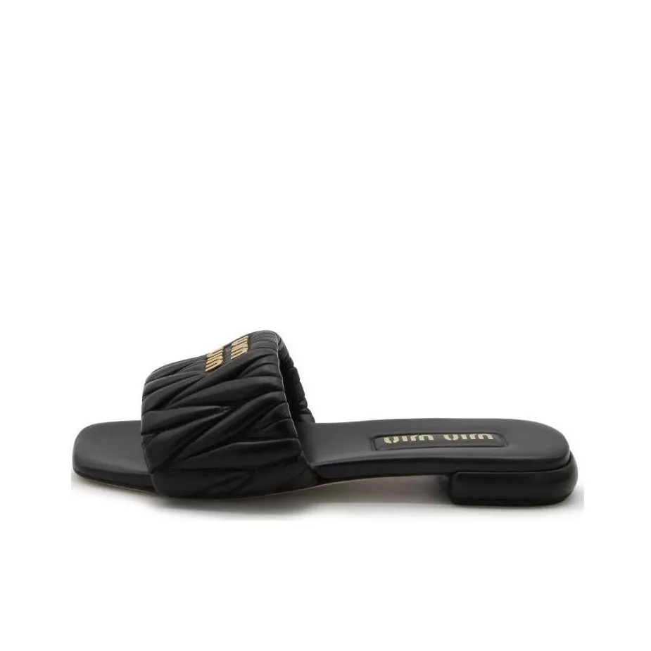 MIU MIU Matelassé Slide Slippers Women's Black