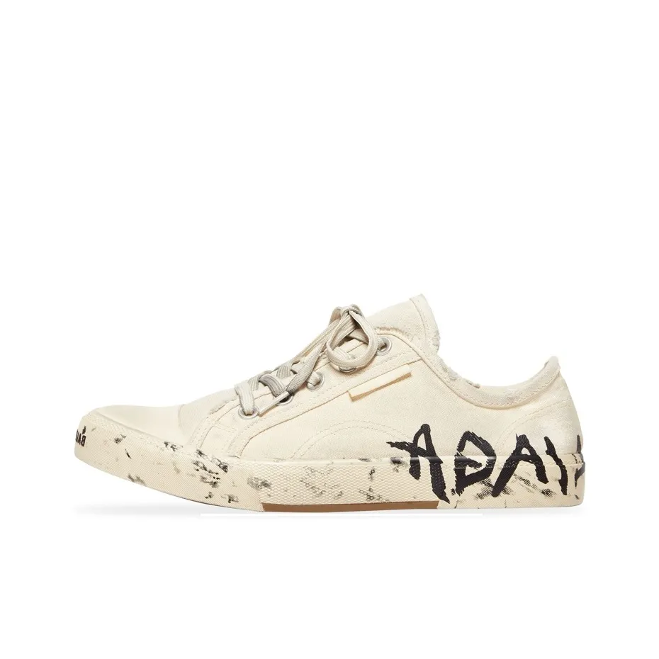 Balenciaga Paris Low Top Sneakers 'White Destroyed Cotton And White Rubber With Graffiti' Women's
