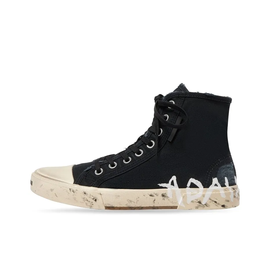 Balenciaga Париж Высокий Топ Граффити Высокий Топ Стильные Скейтбординги Женские Черный Потертый