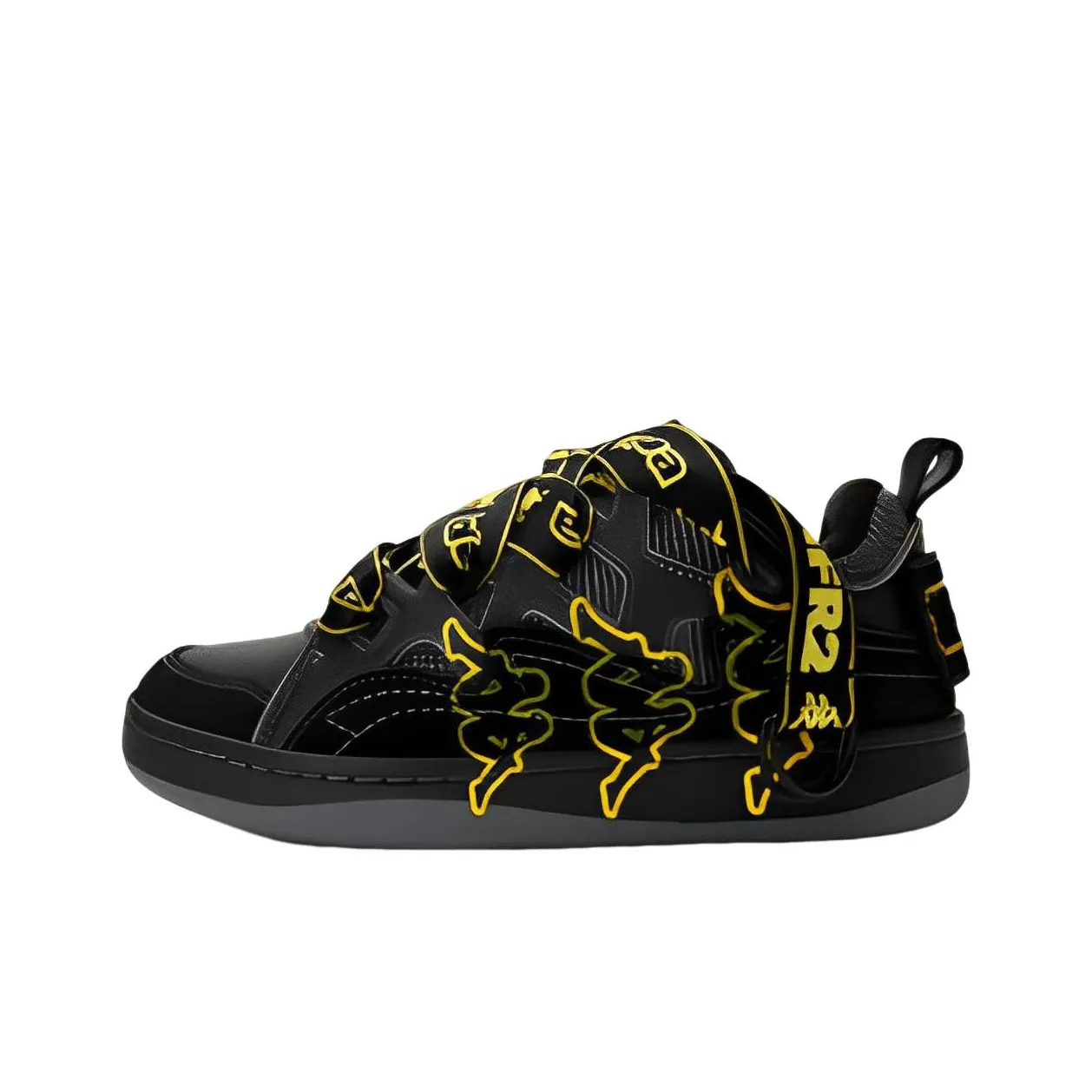 #FR2 Kappa Puffy Shoes Non slip Lightweight Low Top Skateboard Shoes Unisex Black Yellow