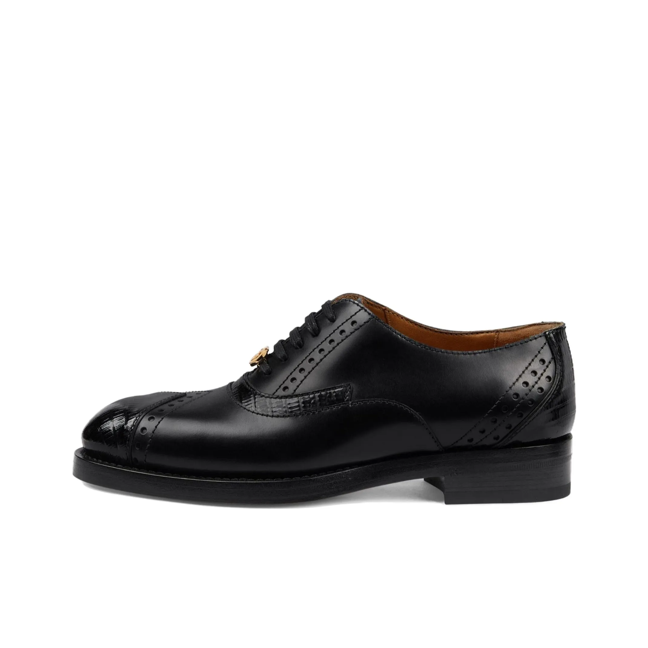 GUCCI Leather Lace up Shoes Black Women's