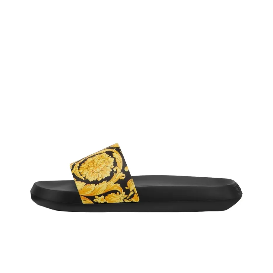 VERSACE Baroque Pool Slide Black Gold