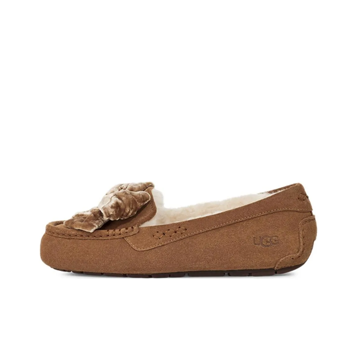 UGG Leisure Fluff Bow Mini Loafers 'Tan Velvet Black' Women's