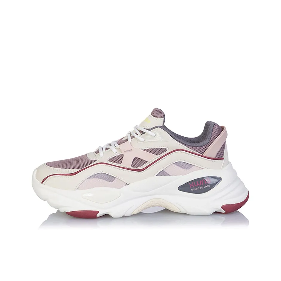XTEP Chunky Sneakers Women's Low Top White Red Purple