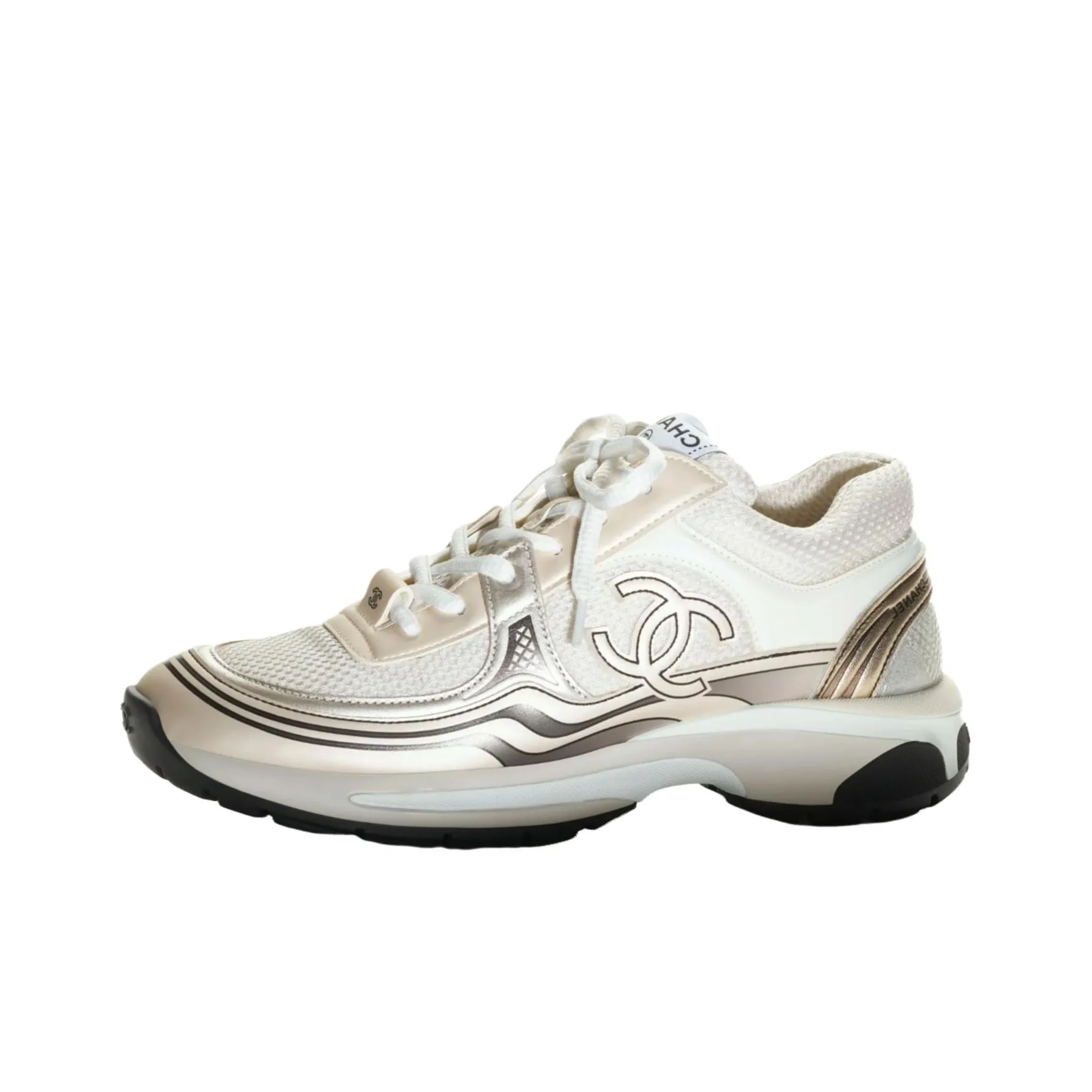 CHANEL Low Top Casual Shoes Men's White Silver