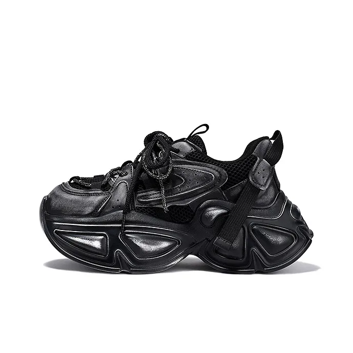 SELAIYA Low Top Chunky Sneakers Women's Gray Black