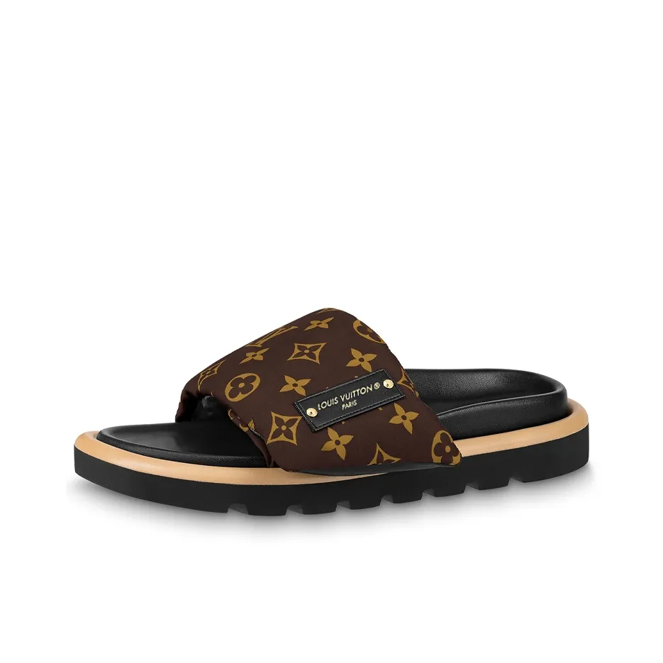 LOUIS VUITTON Abrasion Resistant Slide Slippers Women's Brown