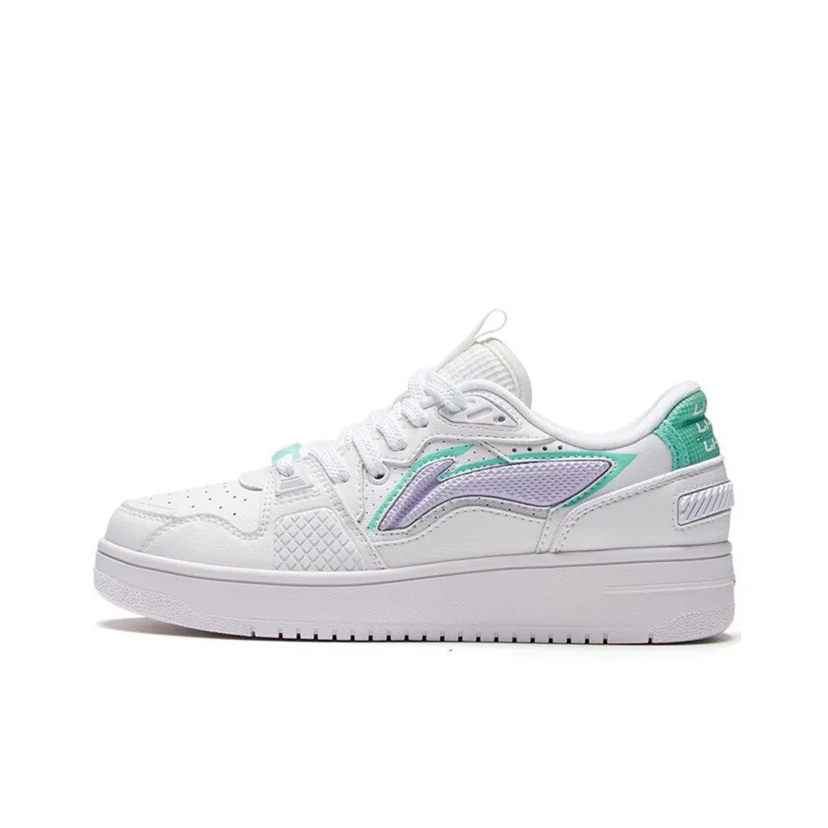 LiNing Wear Resistant Slip Resistant Low Top Skateboard Shoes Women's White Purple