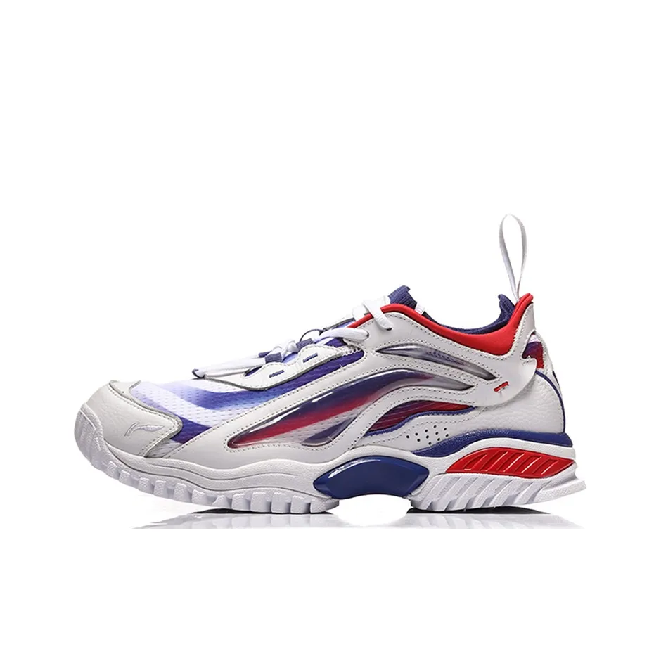 LiNing Aurora Skywalk Cushioned Slip Resistant Mid Top Chunky Sneakers Men's White Blue Red