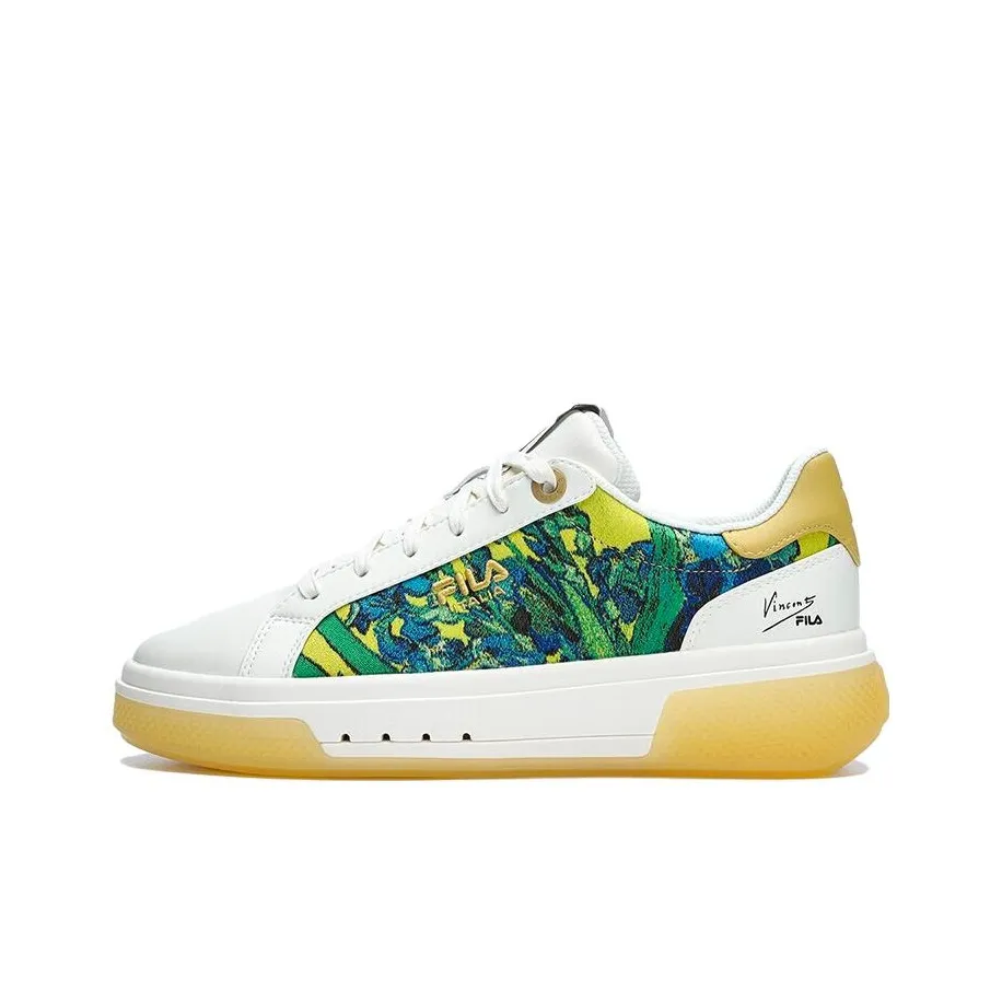 FANGAOBOWUGUAN x FILA 1911 Износостойкий Wa Легкий Низкий Топ Кроссовки для скейтбординга Женские Белый Желтый Зеленый