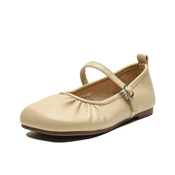 【Dme】 Квадратный каблук Mary Jane Женские туфли Молочно-чайного цвета