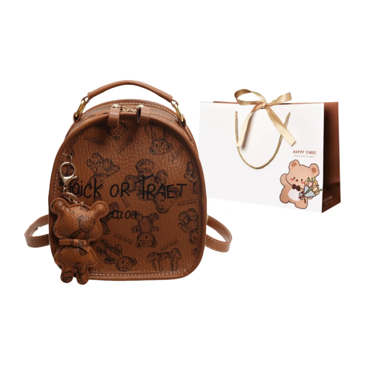 ERANGBEAR PU Backpack Trumpets Women's Brown/Black/Pink/White