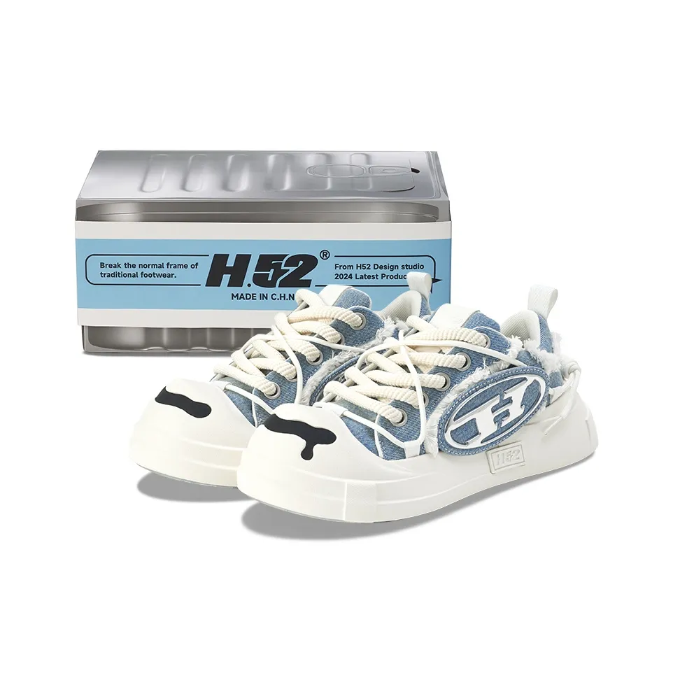H 52 Anti Slip Wear Resistant Low Top Skateboard Shoes Unisex Denim Blue