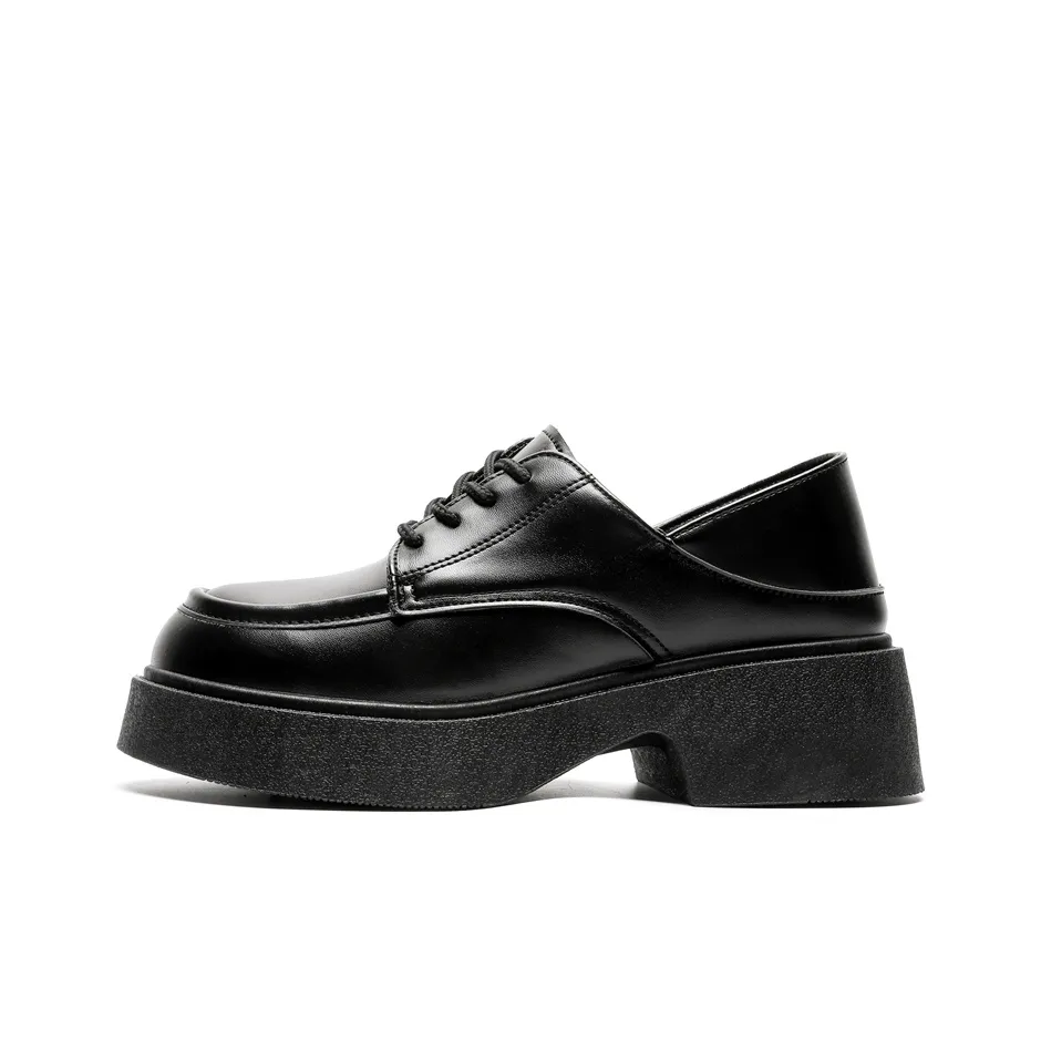 JKEM Casual Leather Shoes Unisex Low Top Black