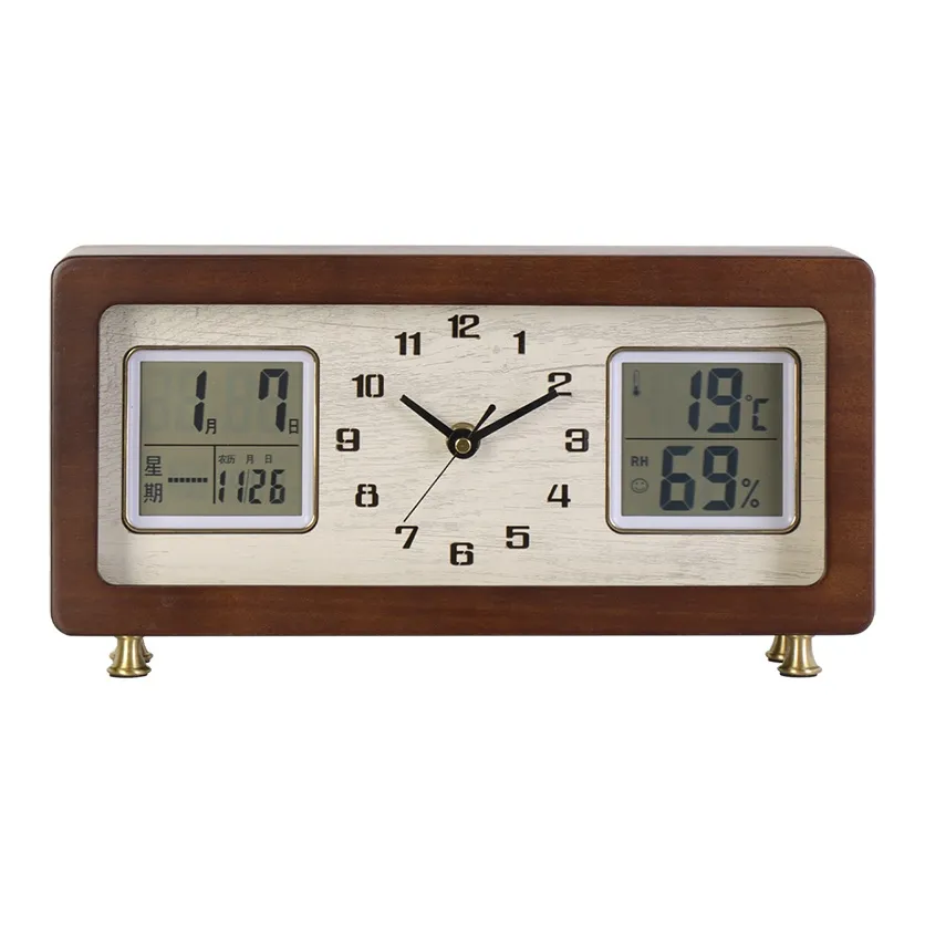 HENSE Кварцевый механизм Настольные часы Массивная древесина Унисекс Бежевый Циферблат HD280