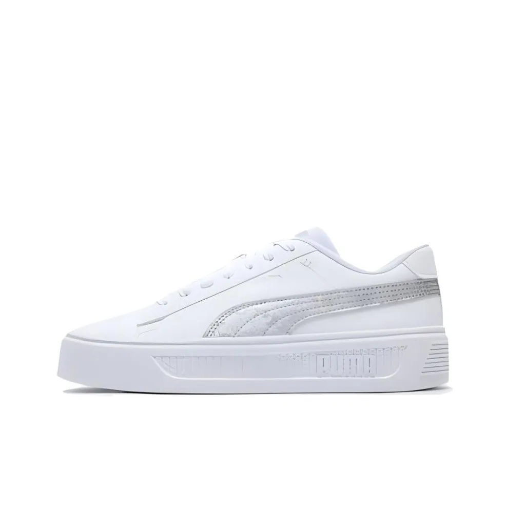 PUMA Slip Resistant Cushioning Low Top Skateboard Shoes Women's Silver White