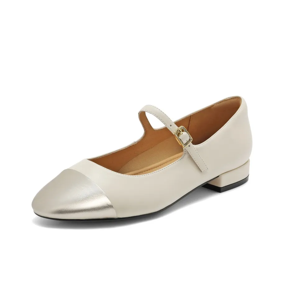 BELLE Квадратный каблук Mary Jane 2cm Женские Экрю Серебряный