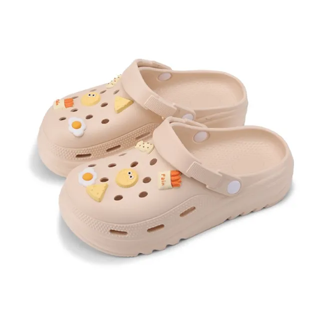 XMISTUO Cartoon Cheese Biscuit DIY Closed-Toe Height-Increasing Nurse Shoes Clogs Women's