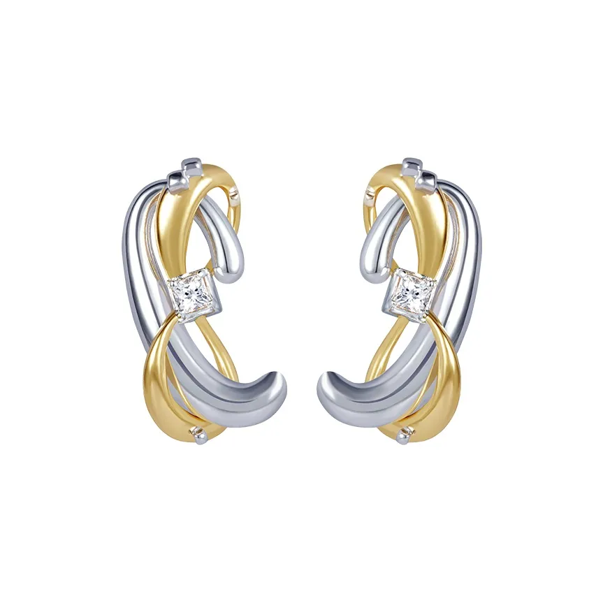 LNERATO Экологичный Медный Двухтонный Золото-Покрытие Синтетический Кубический Цирконий Серебро S925 Серьги Женские