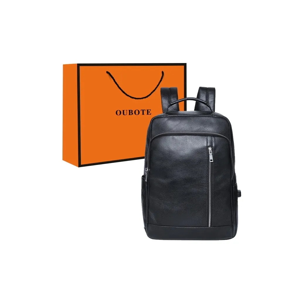 OUBOTE Рюкзак из крупнозернистой текстуры коровьей кожи стандартный мужской черный