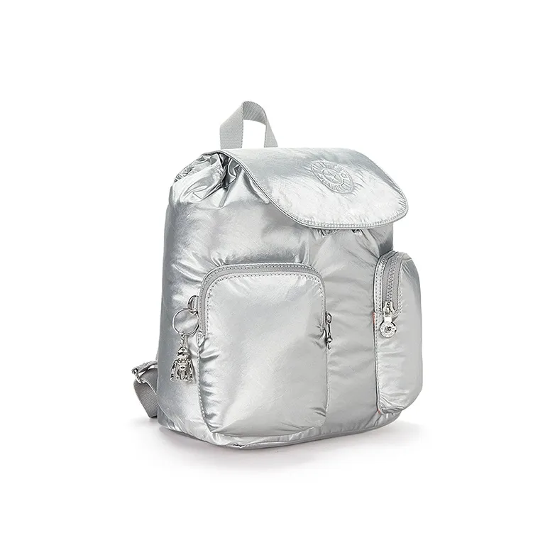 Kipling Polyamide Student Backpack Small Size Unisex Glamorous Style Sparkling Silver