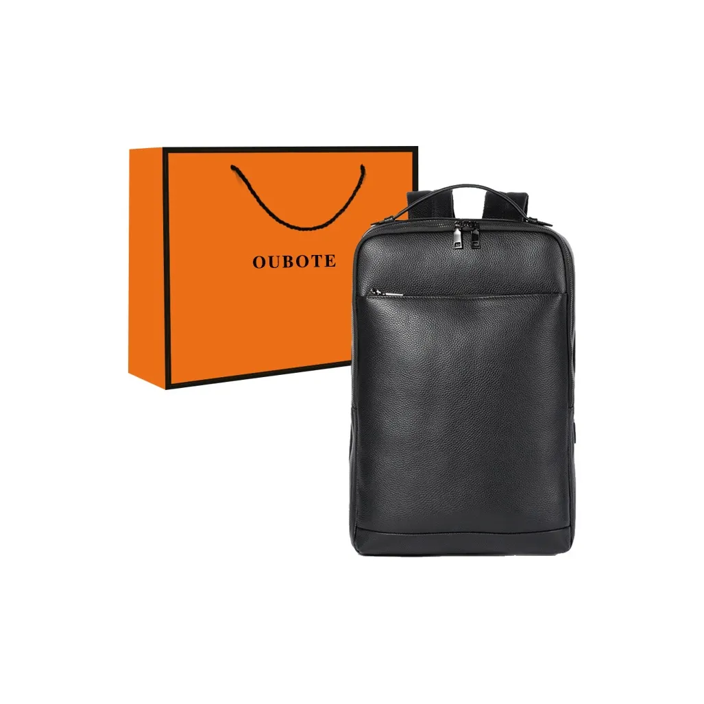 OUBOTE Рюкзак из крупнозернистой текстуры коровьей кожи стандартный мужской черный