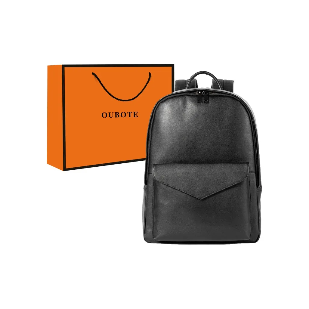OUBOTE Рюкзак из крупнозернистой текстуры коровьей кожи стандартный мужской черный