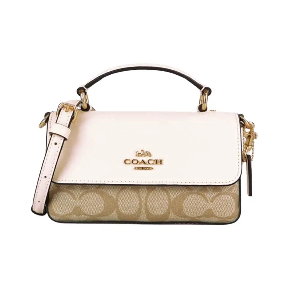 COACH Cow Leather Handbag Shoulder Bag Crossbody Bag Small Size Women's Khaki & Chalk White