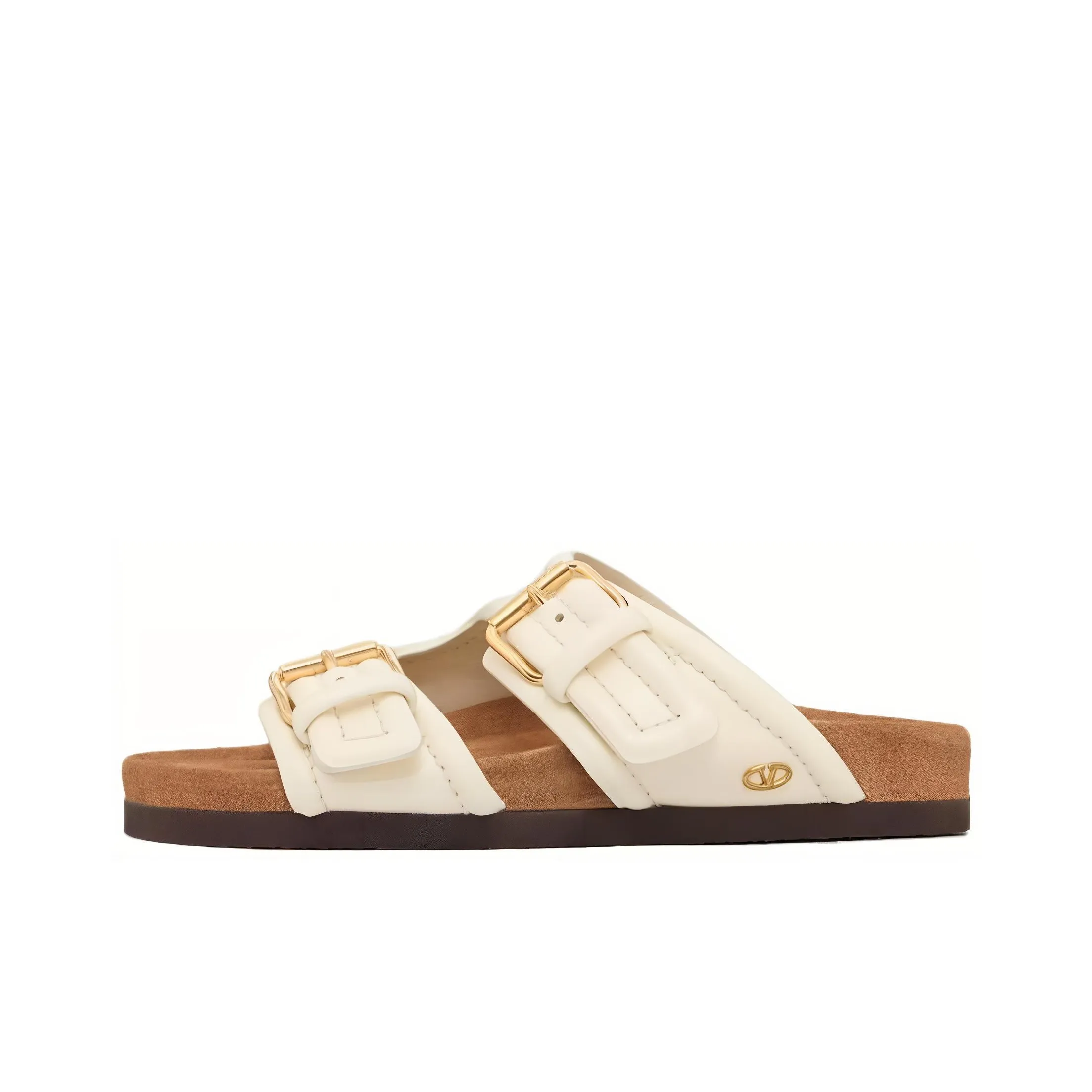 Valentino Logo Plaque Double Strap Slip On Slides Women's
