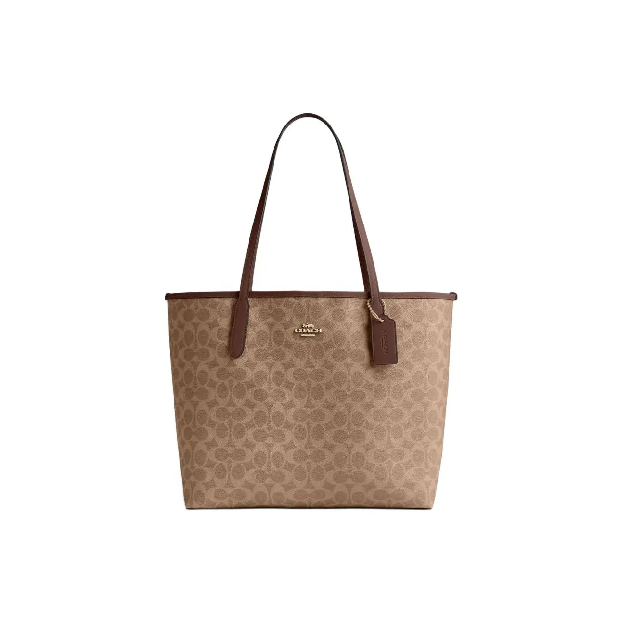 COACH City PVC With Leather Tote Bag, Shopping Bag, Shoulder Bag, Handbag Tubas Women's Light Umber & Brown