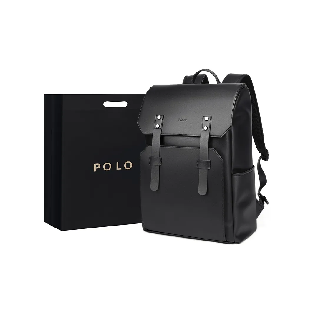 POLO Synthetic Leather 17.3 Laptop Bag Backpack Men's Backpack Extra Large Men's Black/Gray