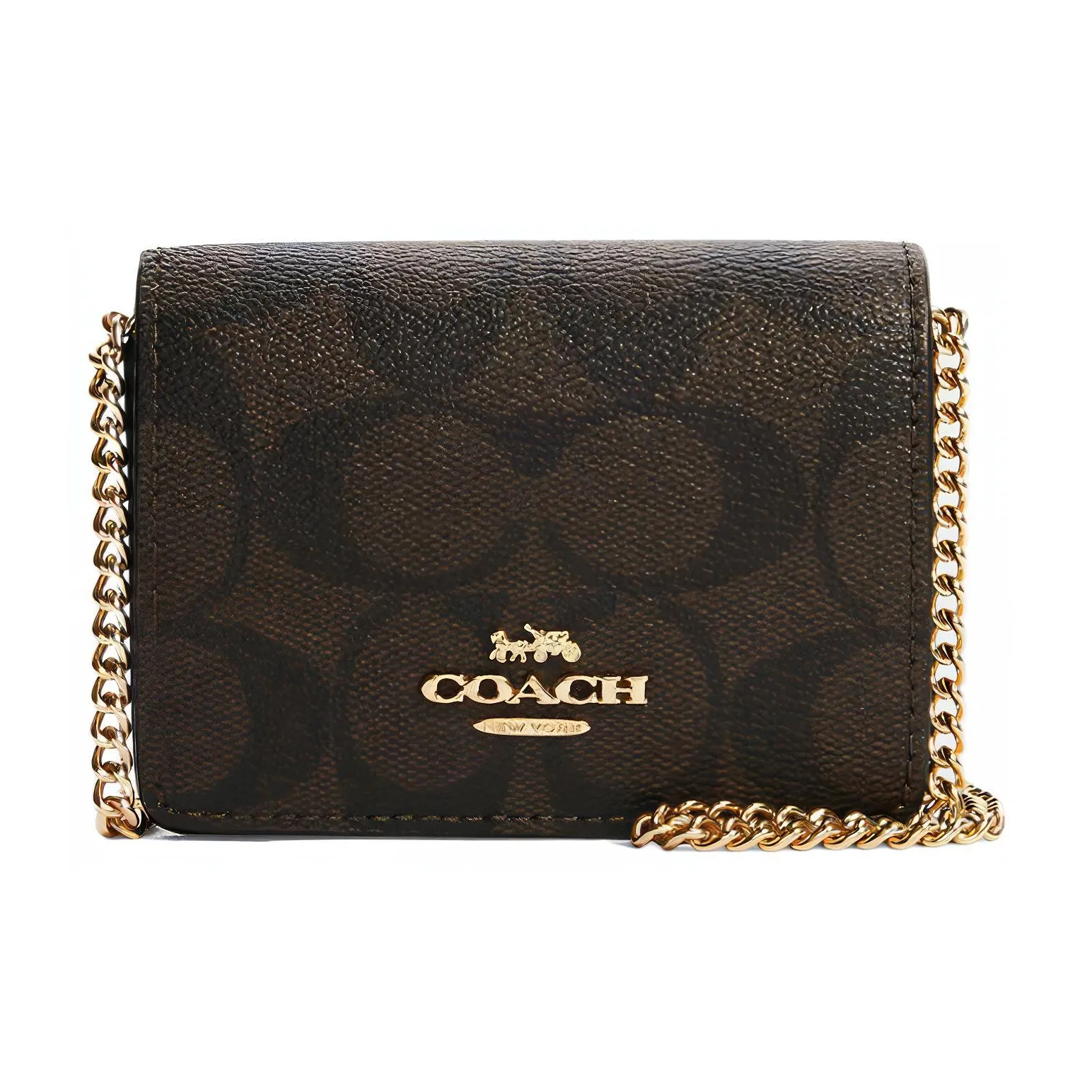 COACH Chain Canvas With Leather Chain Wallet Shoulder Bag Crossbody Bag Mini Women
s Dark Brown