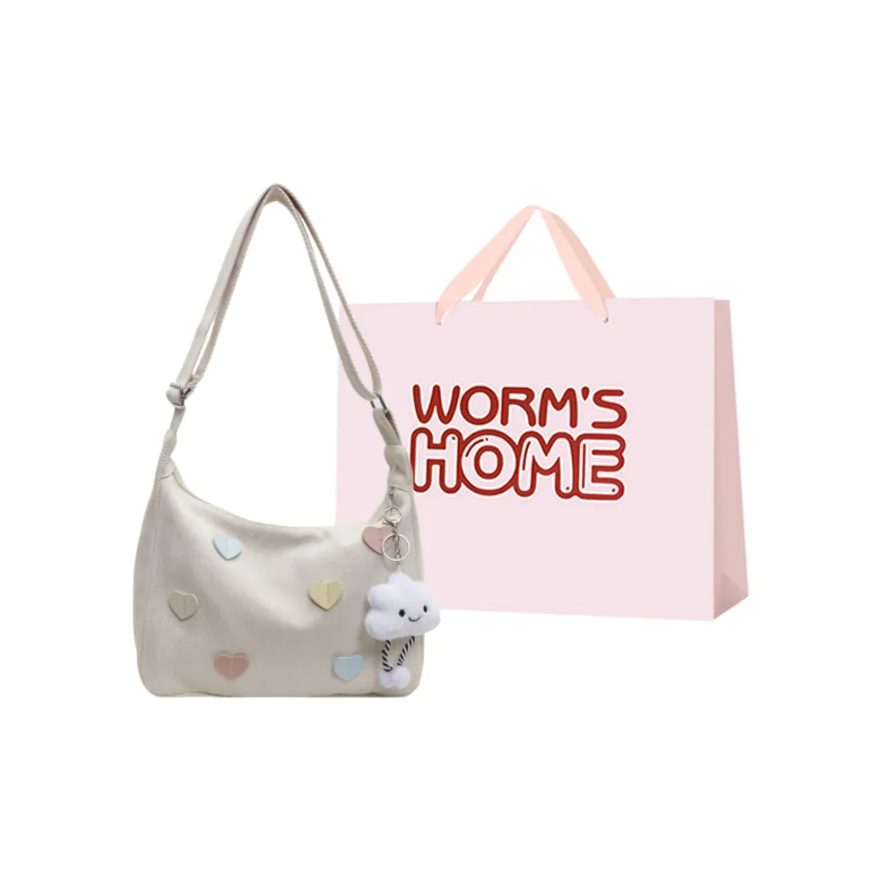 Worm's Home Nylon Fabric Tote Crossbody Bag Regular Women's Beige
