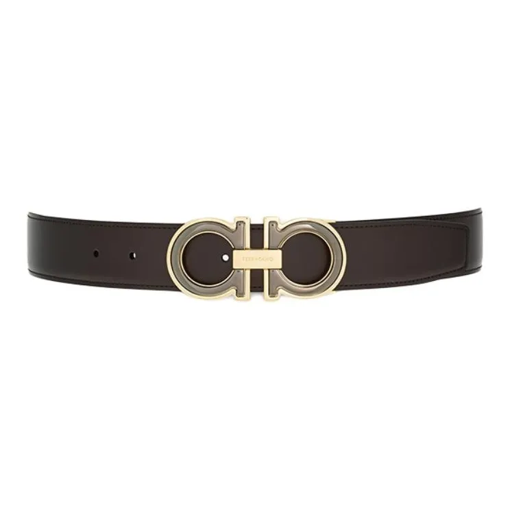 FERRAGAMO Brand Logo Cow Leather Belts Men's Coffee Width 3.5cm