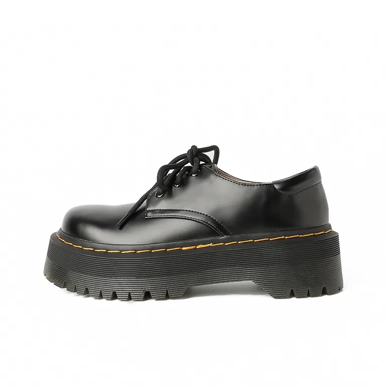 BENZI Британский винтажный стиль Маленькие кожаные туфли Casual Женские Черные