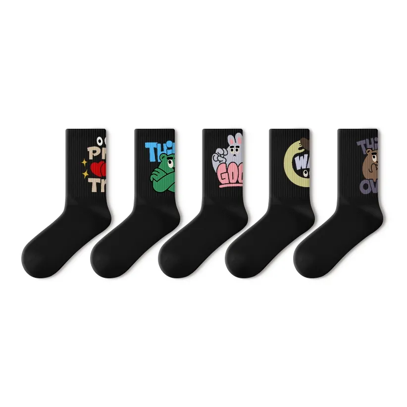 Primeet Mid Calf Socks Unisex 5 Pack Black